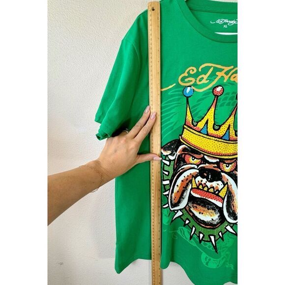 NWT Ed Hardy Rhinestone King Bulldog Green Tee Men's XL - Picture 8 of 11